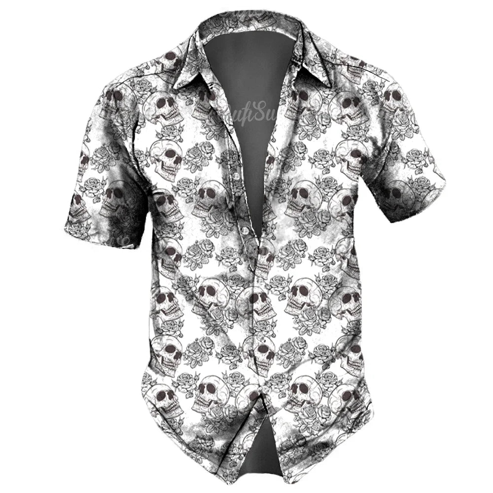 Hawaiian lapel 3D horror skull printed shirts