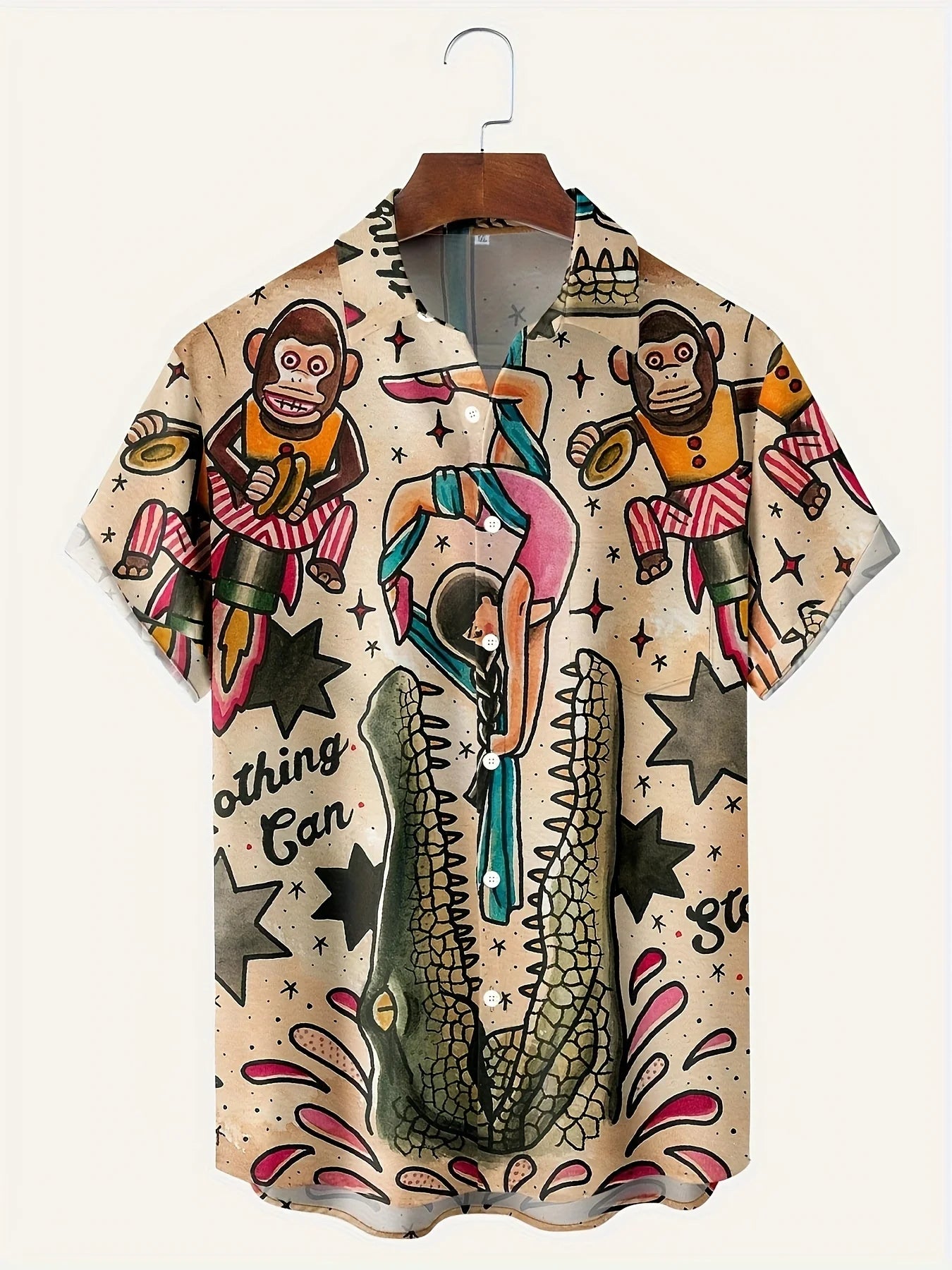 crocodile and gorilla print Hawaiian shirt
