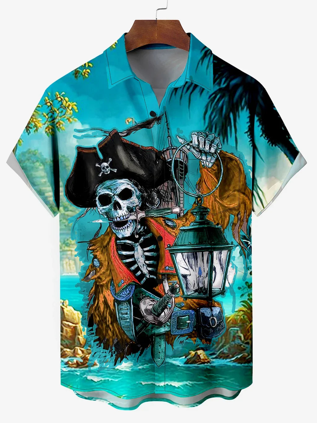Hawaiian Skeleton Pirate  Print Shirt