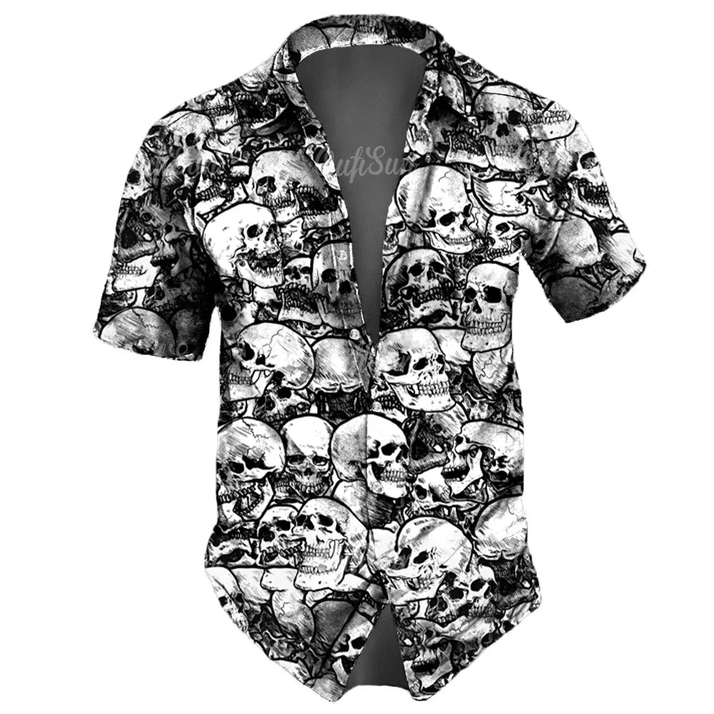 Hawaiian lapel 3D horror skull printed shirts