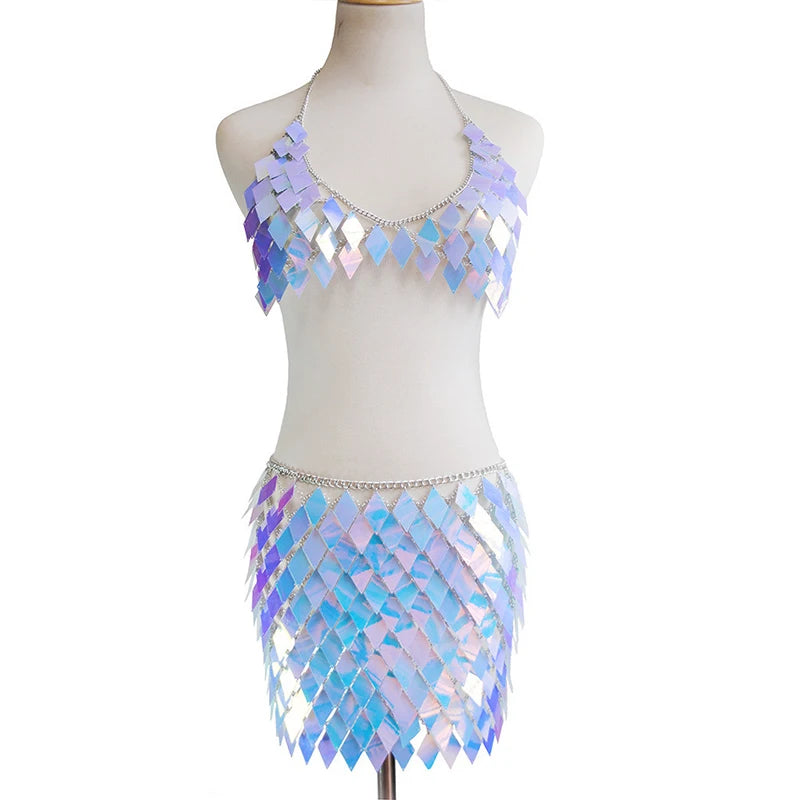 Festival Queen Sequined Crop Top and Mini Skirt