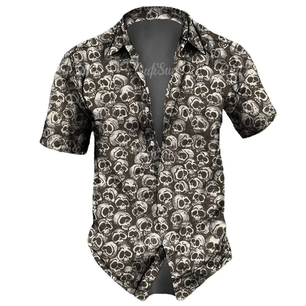 Hawaiian lapel 3D horror skull printed shirts