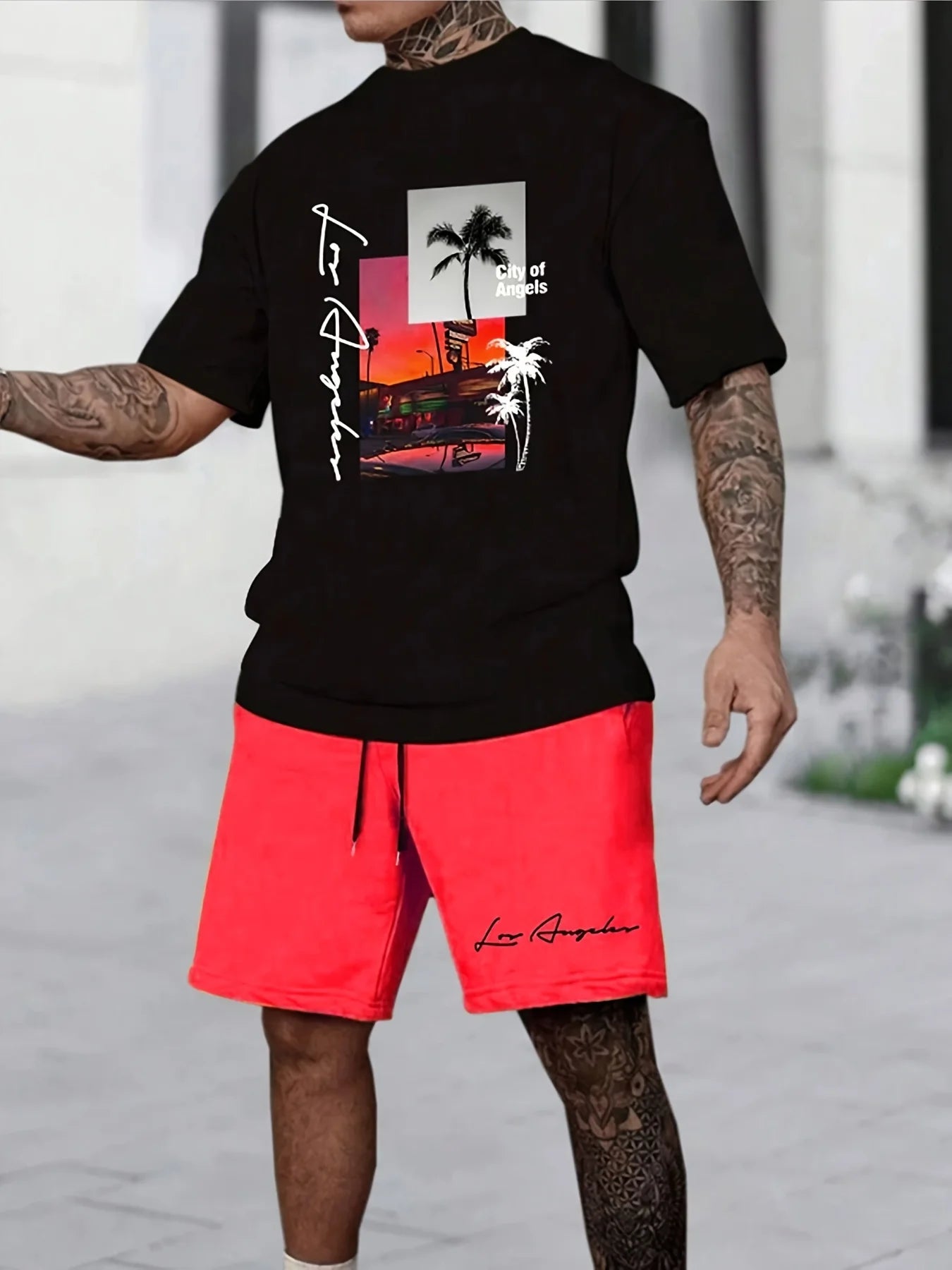 3D printed short-sleeved T-shirt,  casual shorts set,