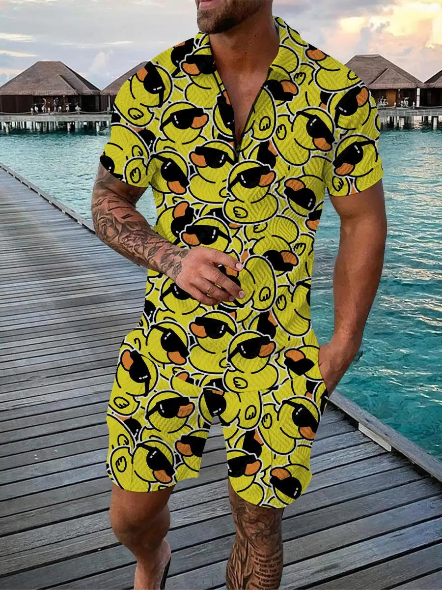 Cartoon Duck Panda 3D Print Polo Shirts & Shorts Suits
