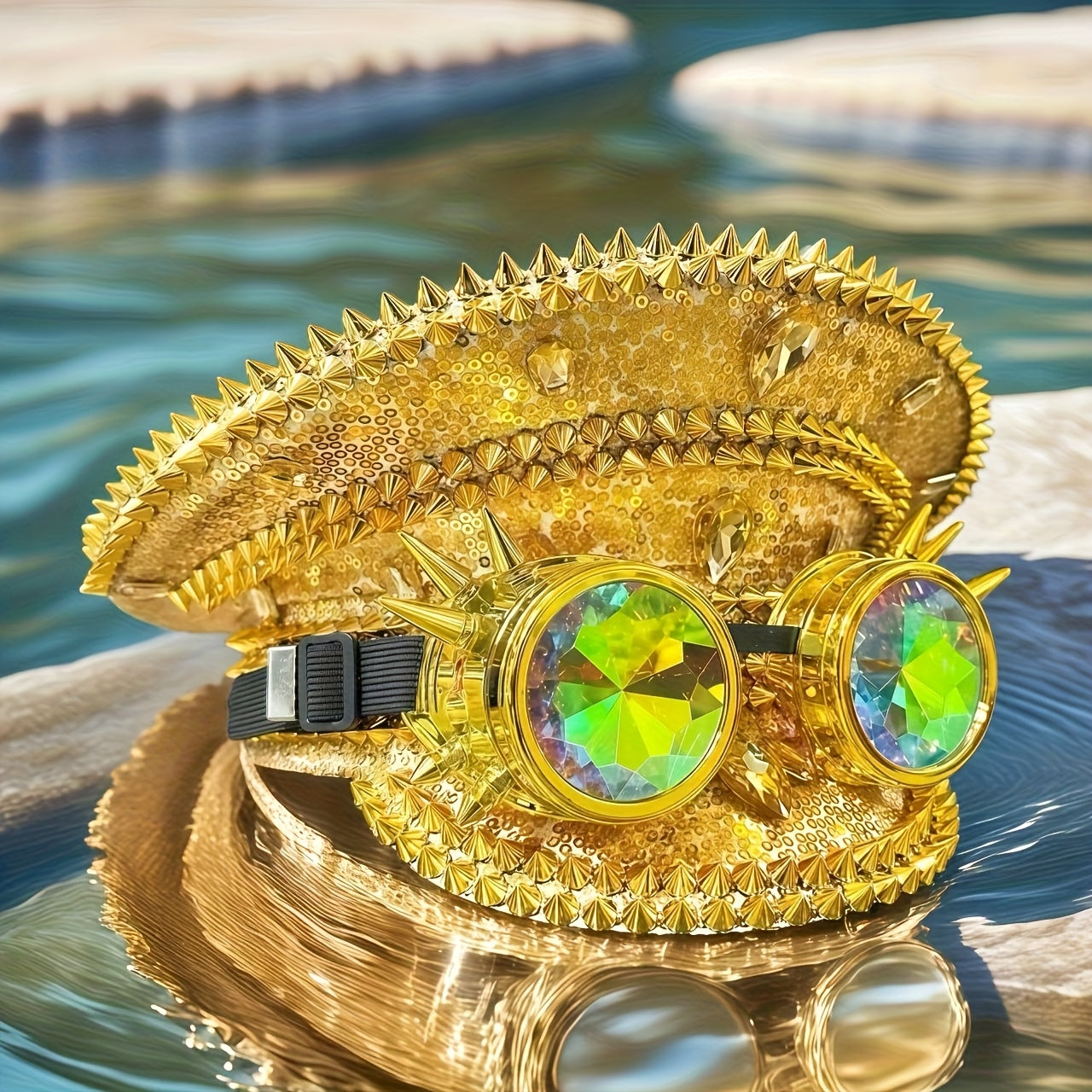punk Rivet Military Hat with Punk Goggles