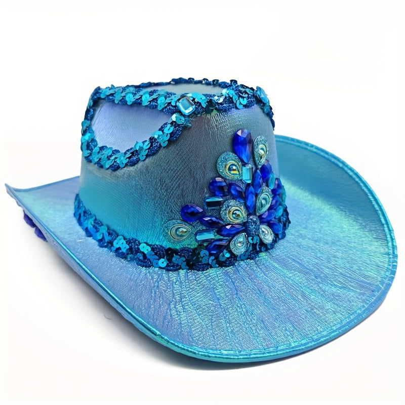 Handmade Luxury AB Color Lace Rhinestone Cowboy Hat