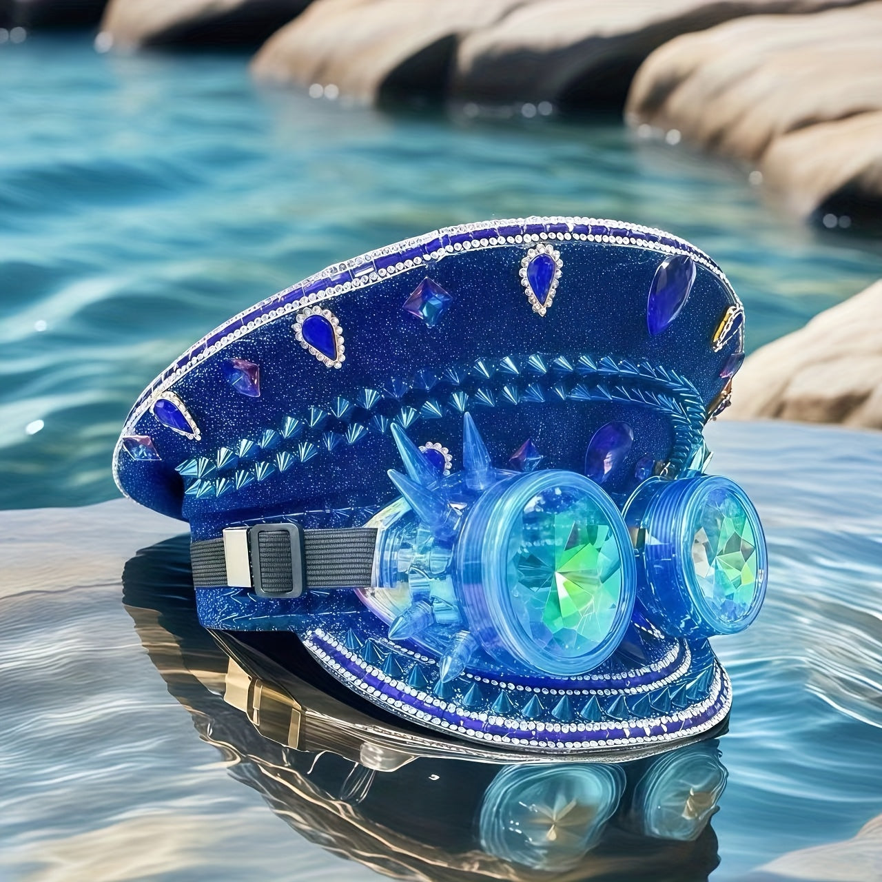 HONGLUAN Rhinestone-Studded Steampunk Captain Hat