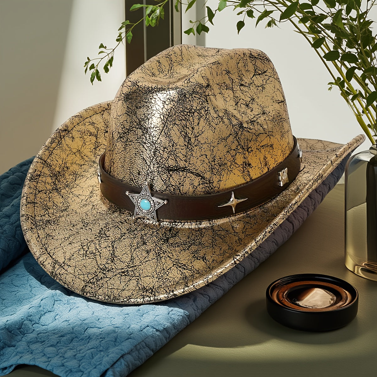 Leather Texture Retro Felt Hat Cowboy Hat