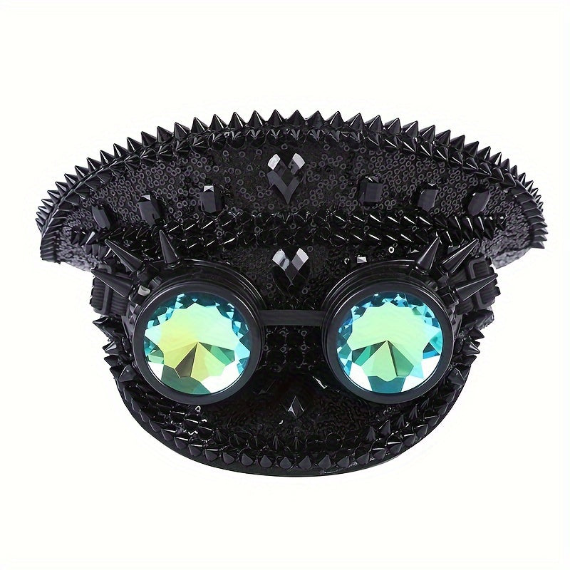 Shiny Steampunk Hat With Rivets, Goggles