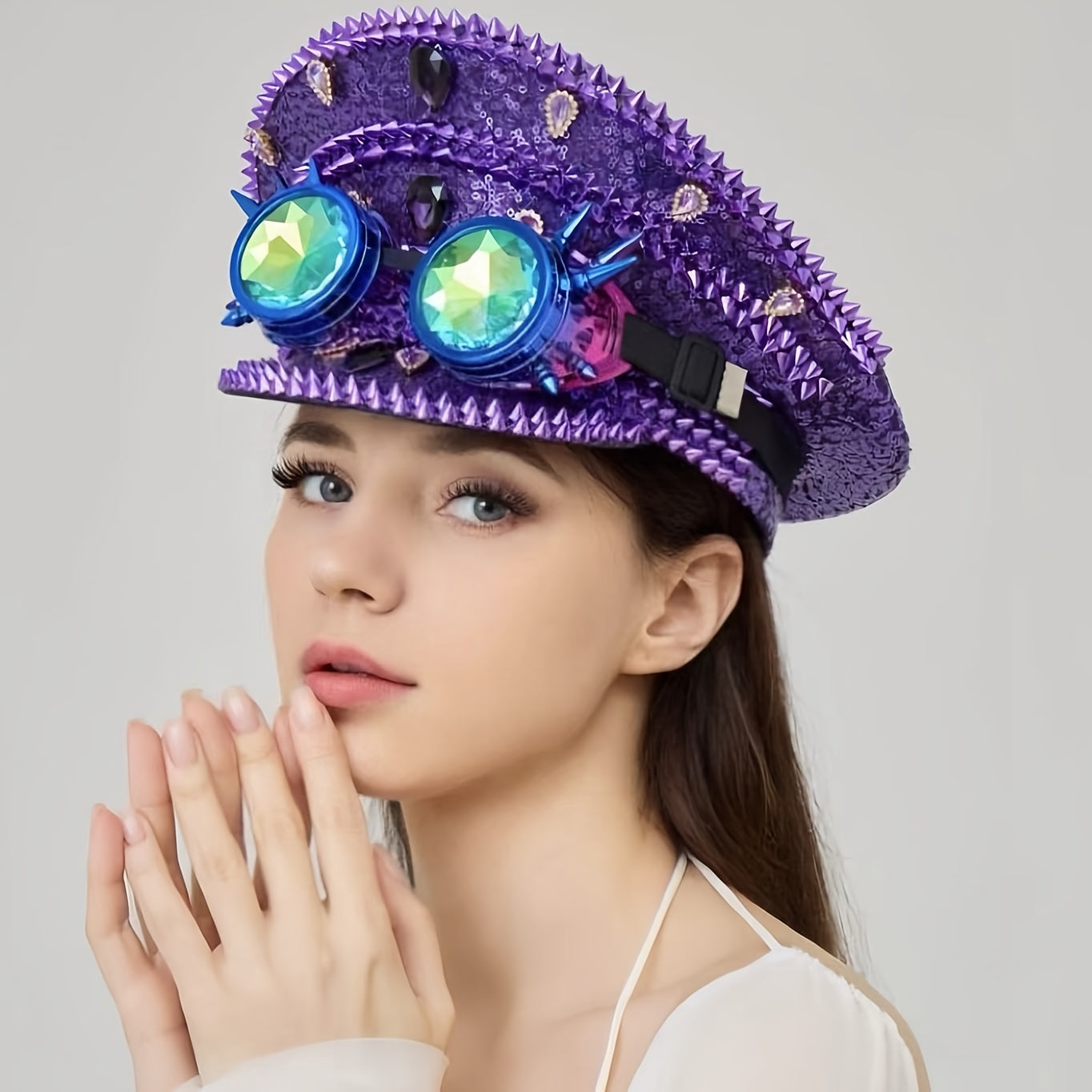 Purple Steampunk-Style Decorative hat & Goggles