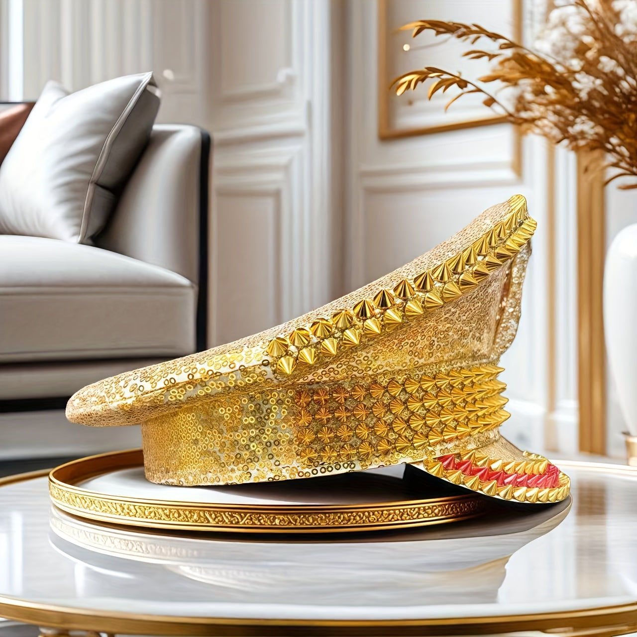 Luxurious Golden Leopard Badge Captain Hat