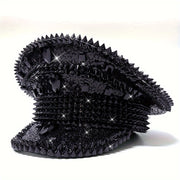 Luxury Rhinestone Punk Rivet Captain Hat