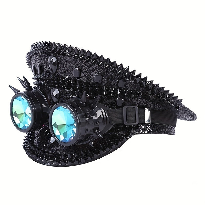 Shiny Steampunk Hat With Rivets, Goggles