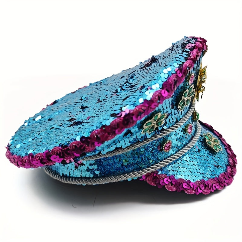 Sparkling Blue Rhinestone Captain's Hat