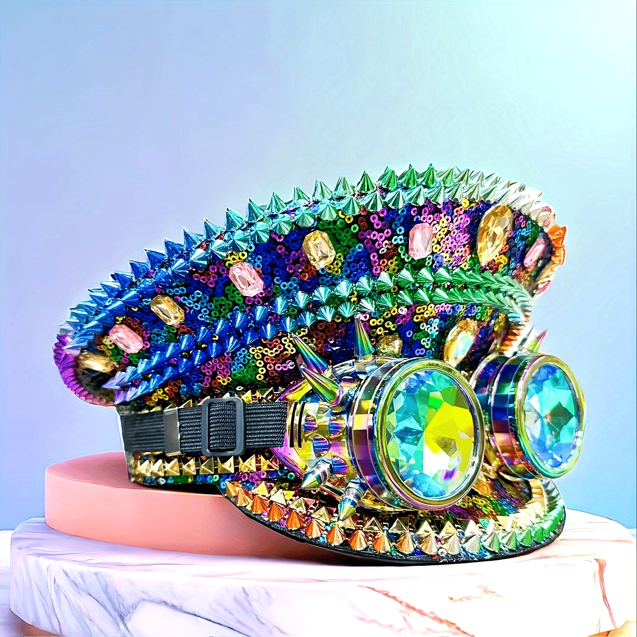 Steam Punk Sequin Captain Hat with goggles