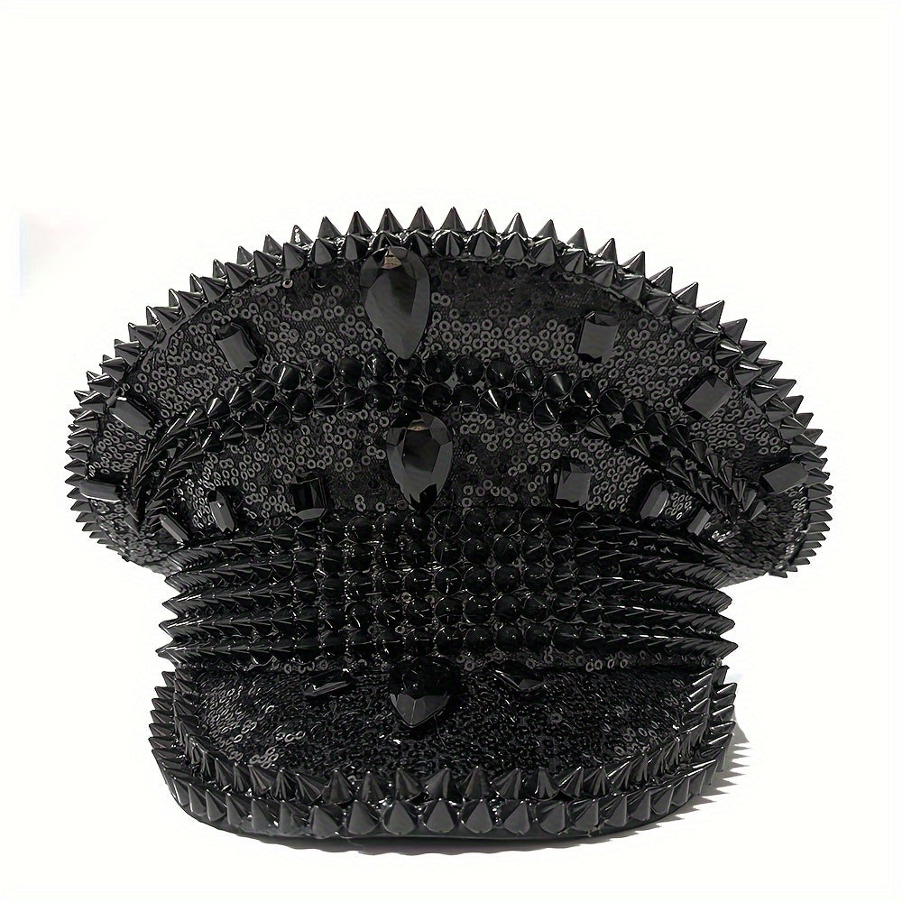Luxury Rhinestone Punk Rivet Captain Hat