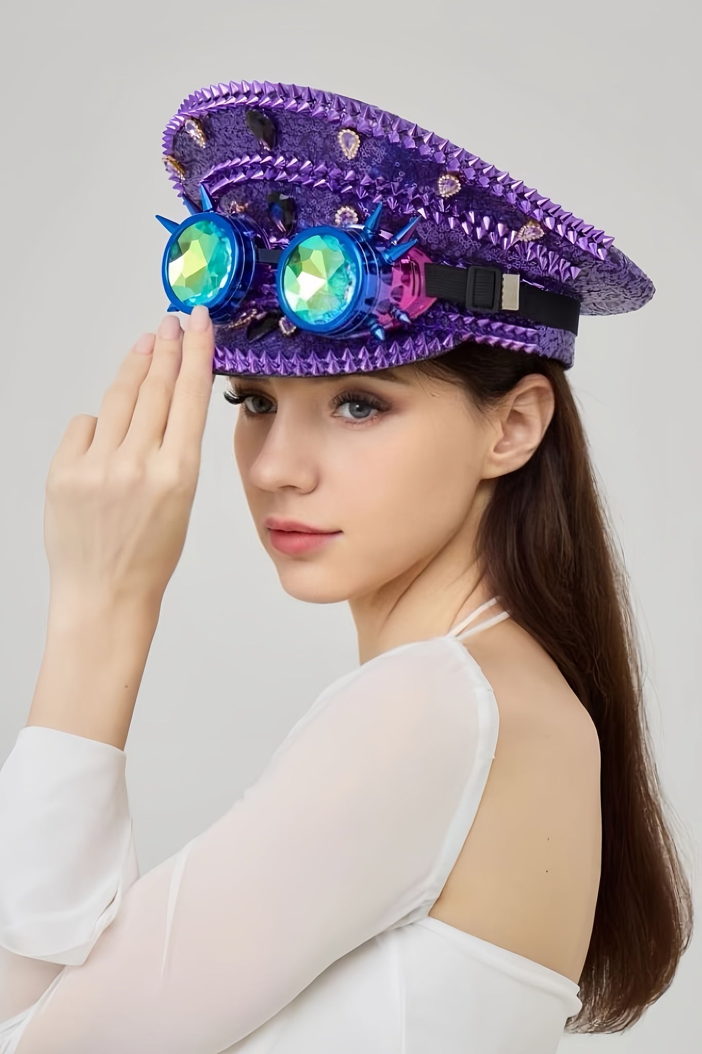 Purple Steampunk-Style Decorative hat & Goggles