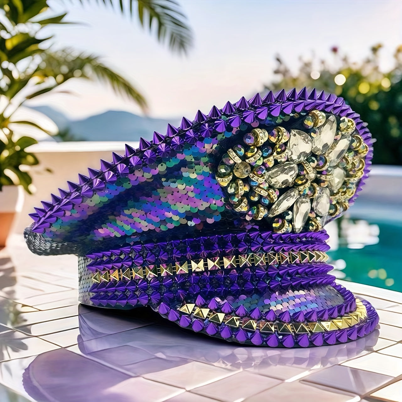 Steampunk Purple Glitter Captain Hat