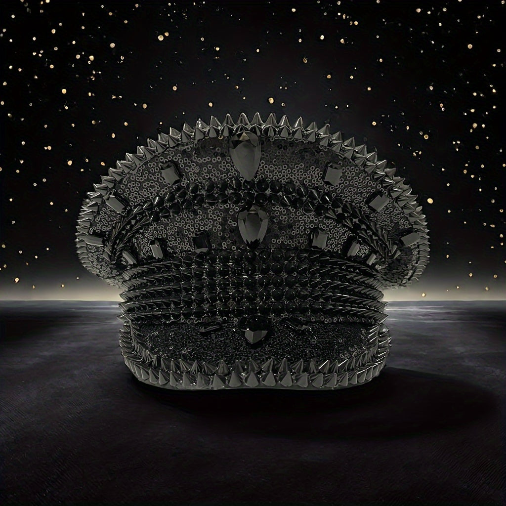 Luxury Rhinestone Punk Rivet Captain Hat