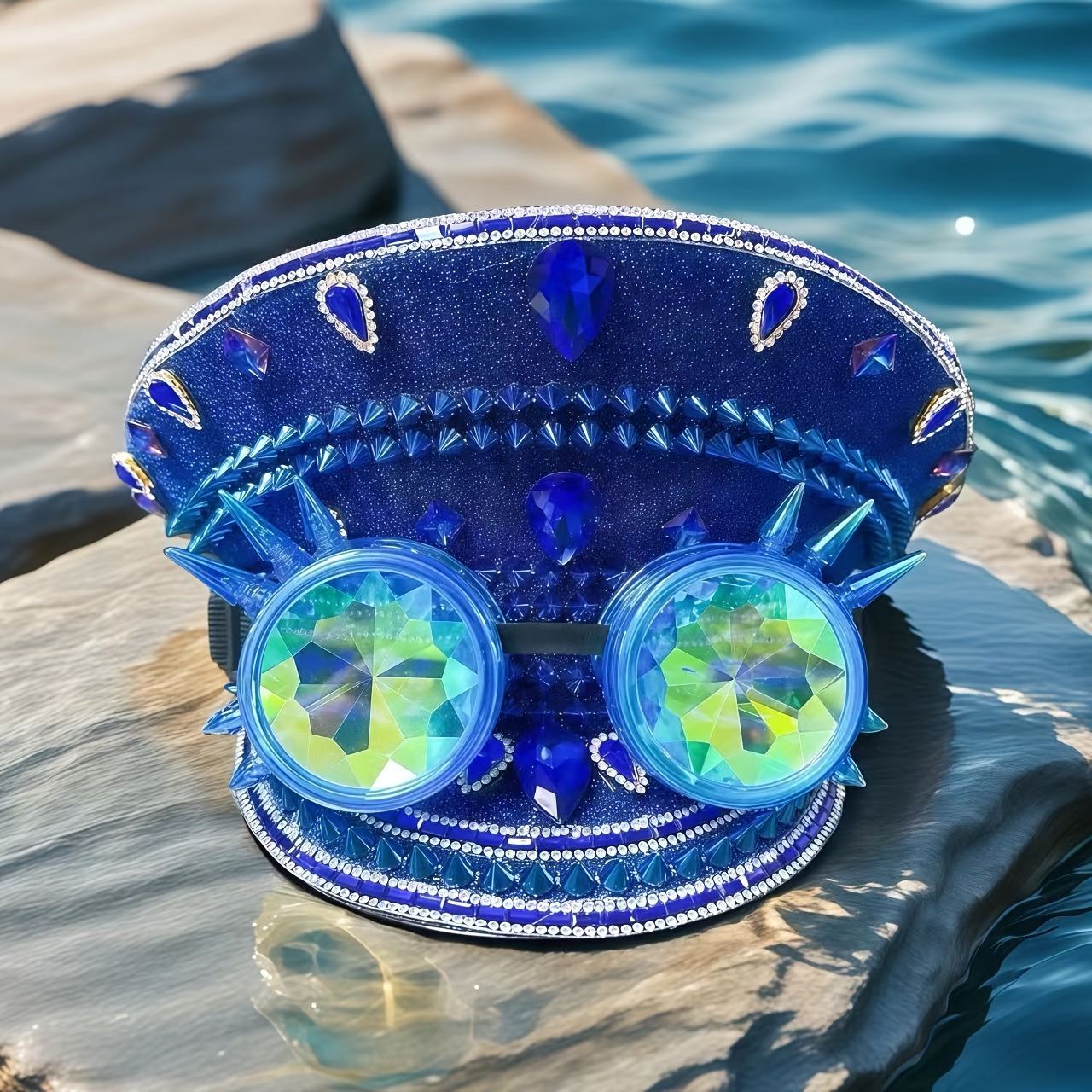 HONGLUAN Rhinestone-Studded Steampunk Captain Hat