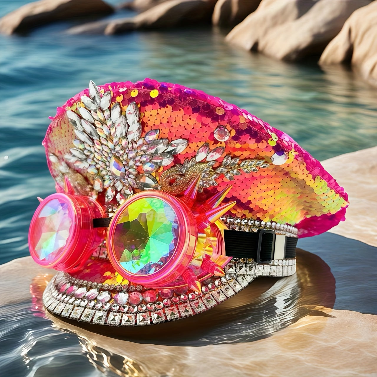 HONGLUAN Steampunk Bling Captain Hat with Goggles