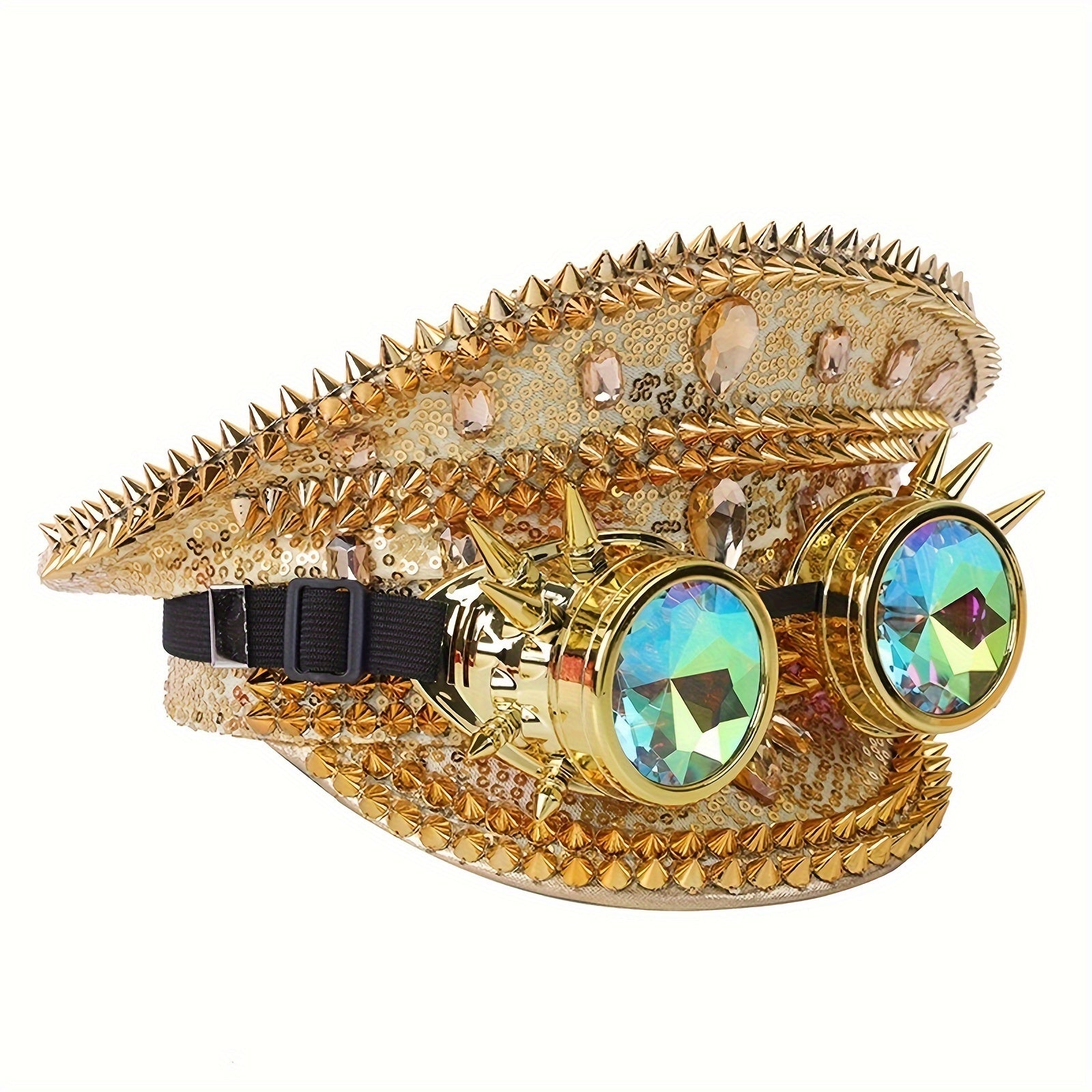Shiny Steampunk Hat With Rivets, Goggles