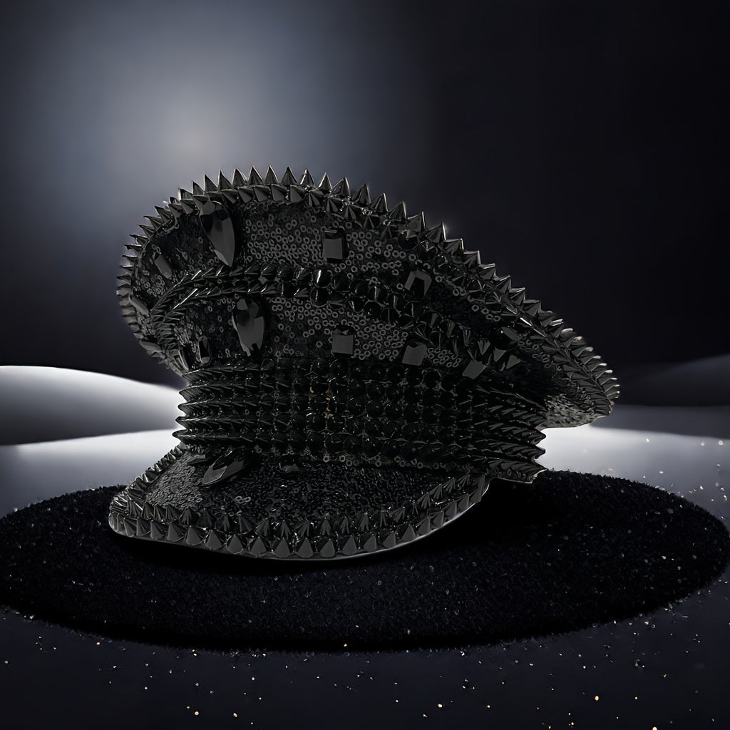 Luxury Rhinestone Punk Rivet Captain Hat