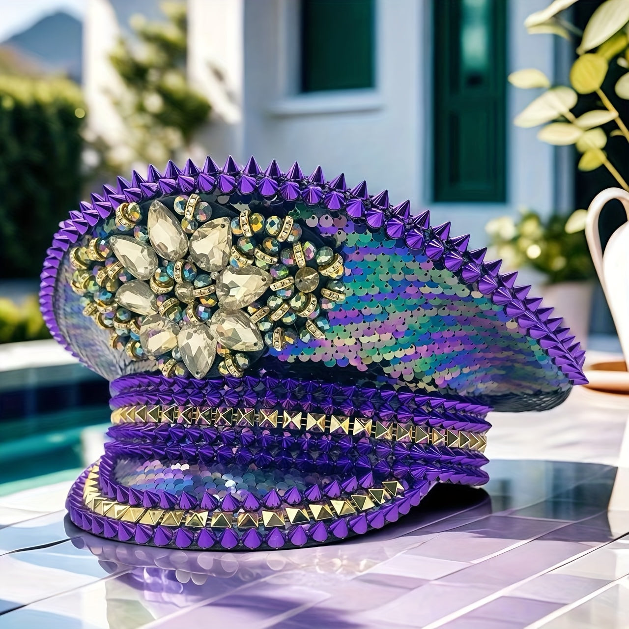 Steampunk Purple Glitter Captain Hat
