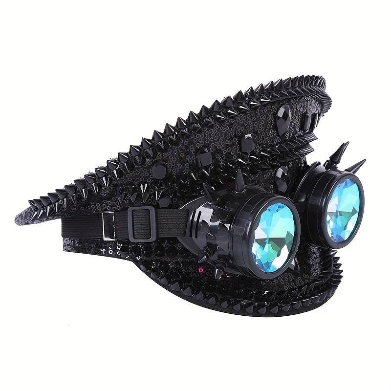 Shiny Steampunk Hat With Rivets, Goggles