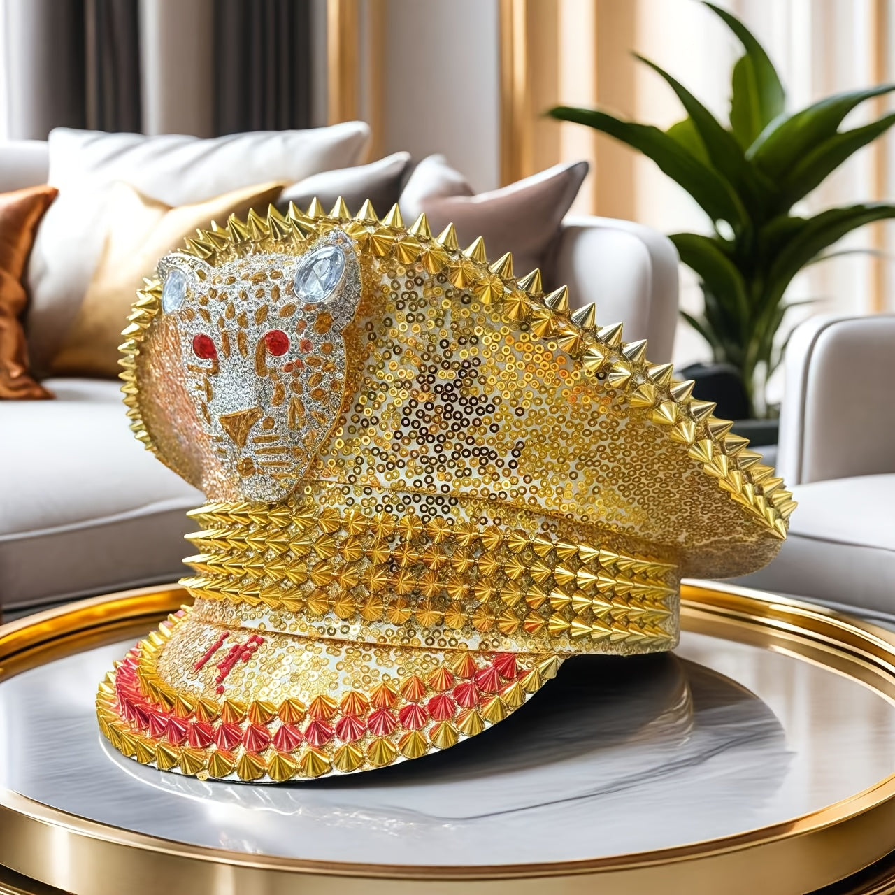 Luxurious Golden Leopard Badge Captain Hat