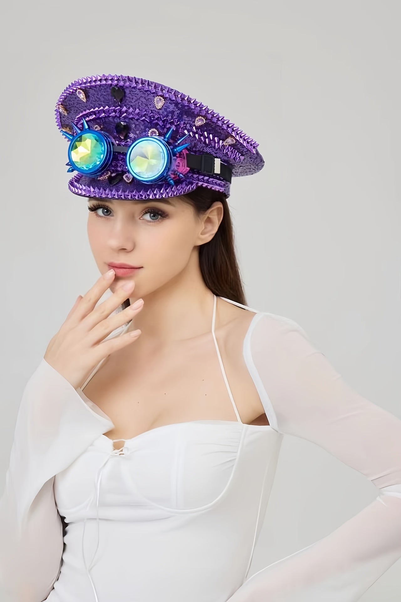 Purple Steampunk-Style Decorative hat & Goggles