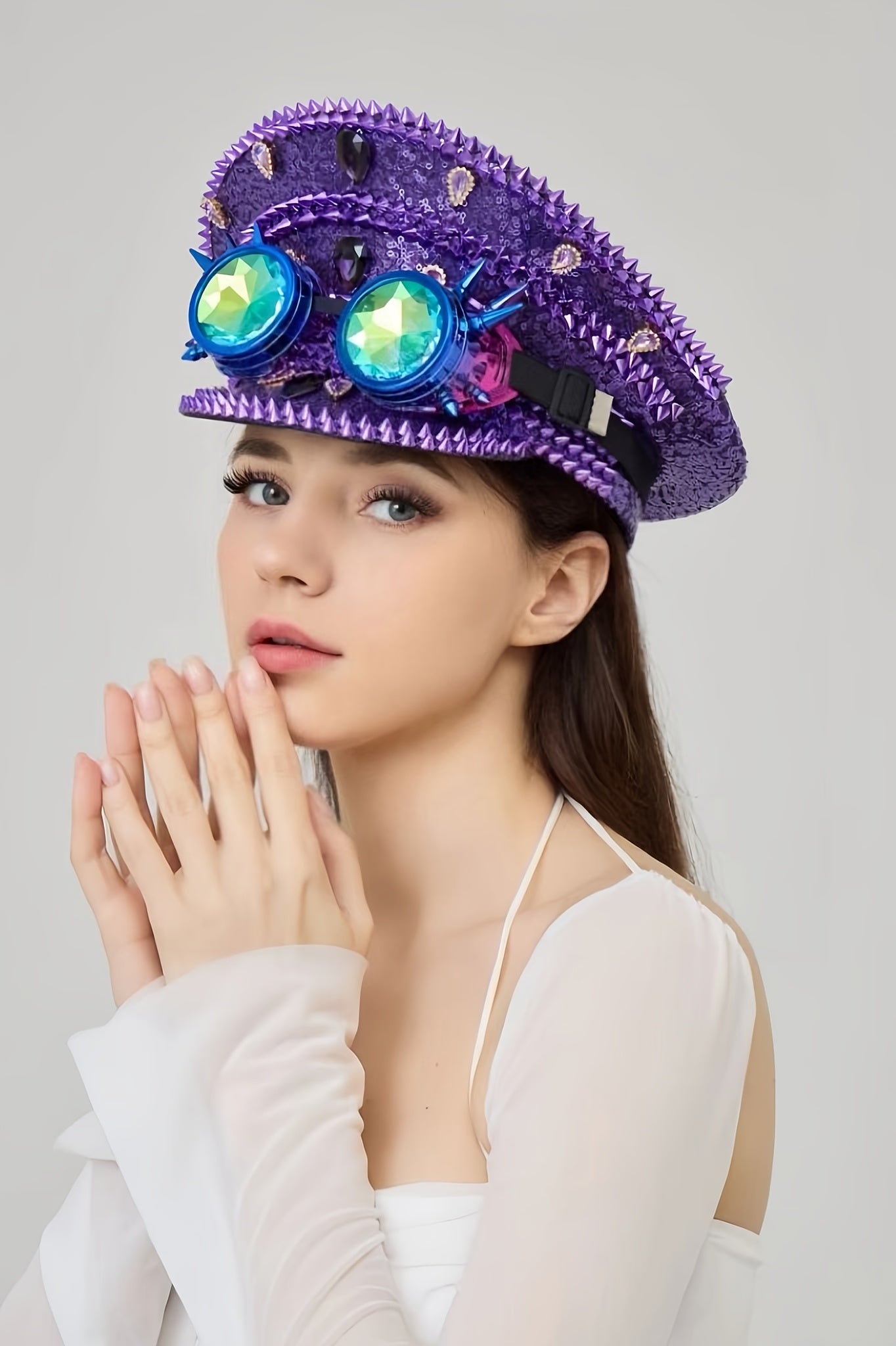 Purple Steampunk-Style Decorative hat & Goggles