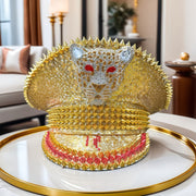 Luxurious Golden Leopard Badge Captain Hat