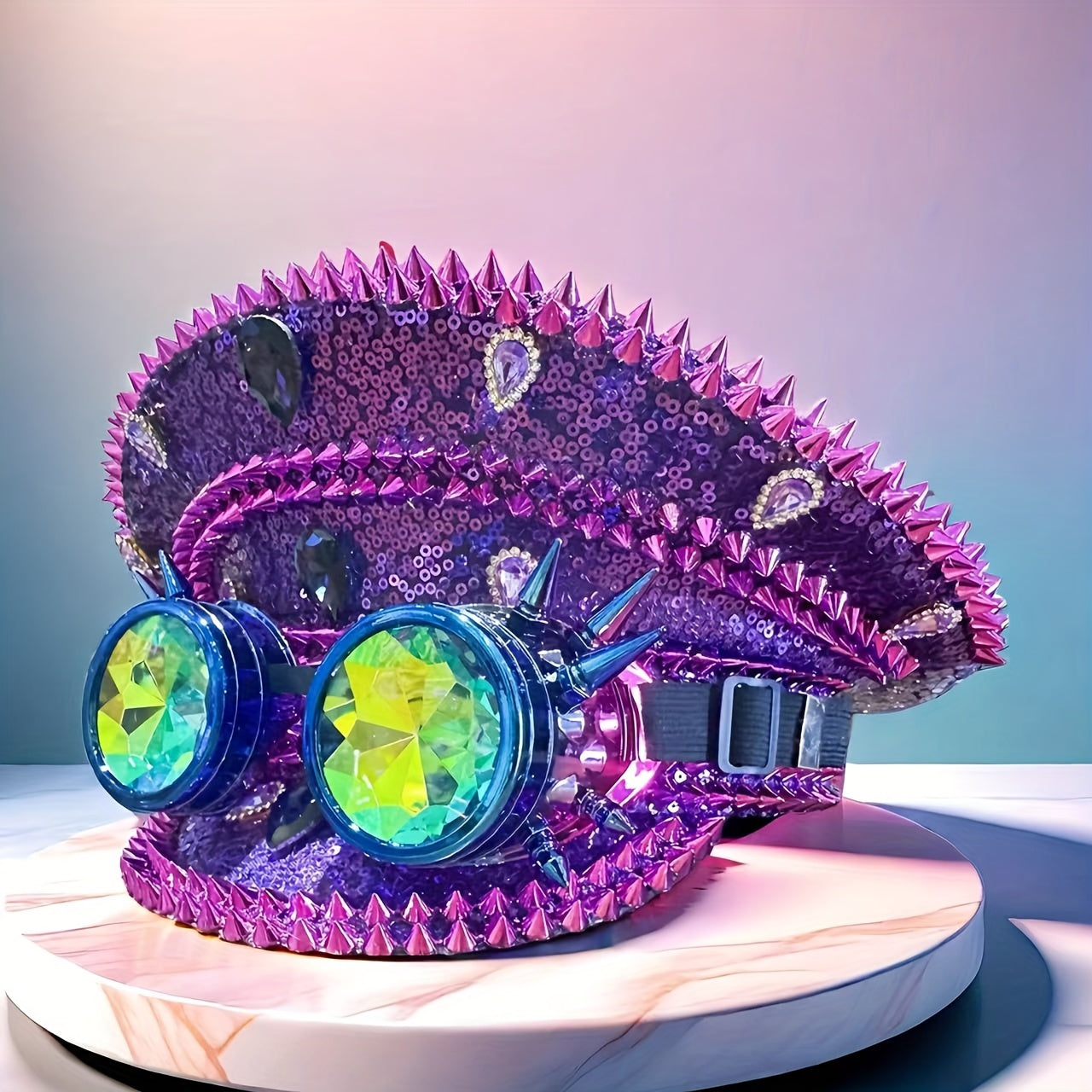 Purple Steampunk-Style Decorative hat & Goggles