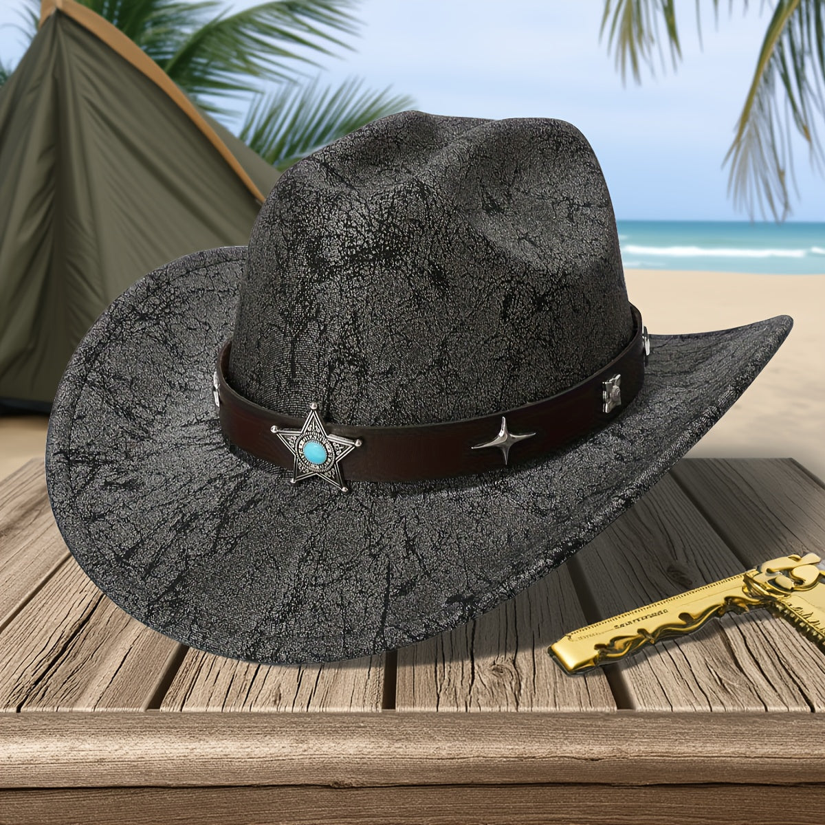 Leather Texture Retro Felt Hat Cowboy Hat