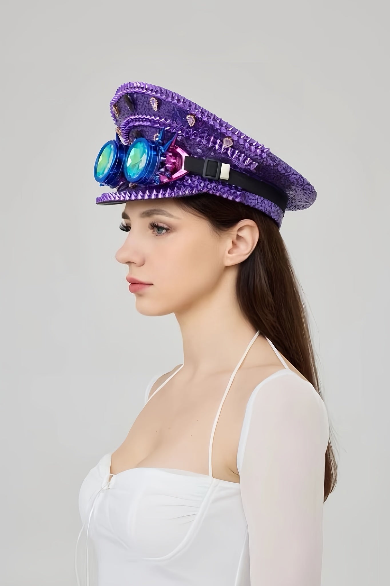 Purple Steampunk-Style Decorative hat & Goggles