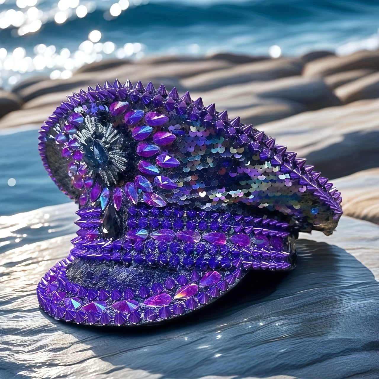 Purple Rhinestone Steampunk Captain Hat