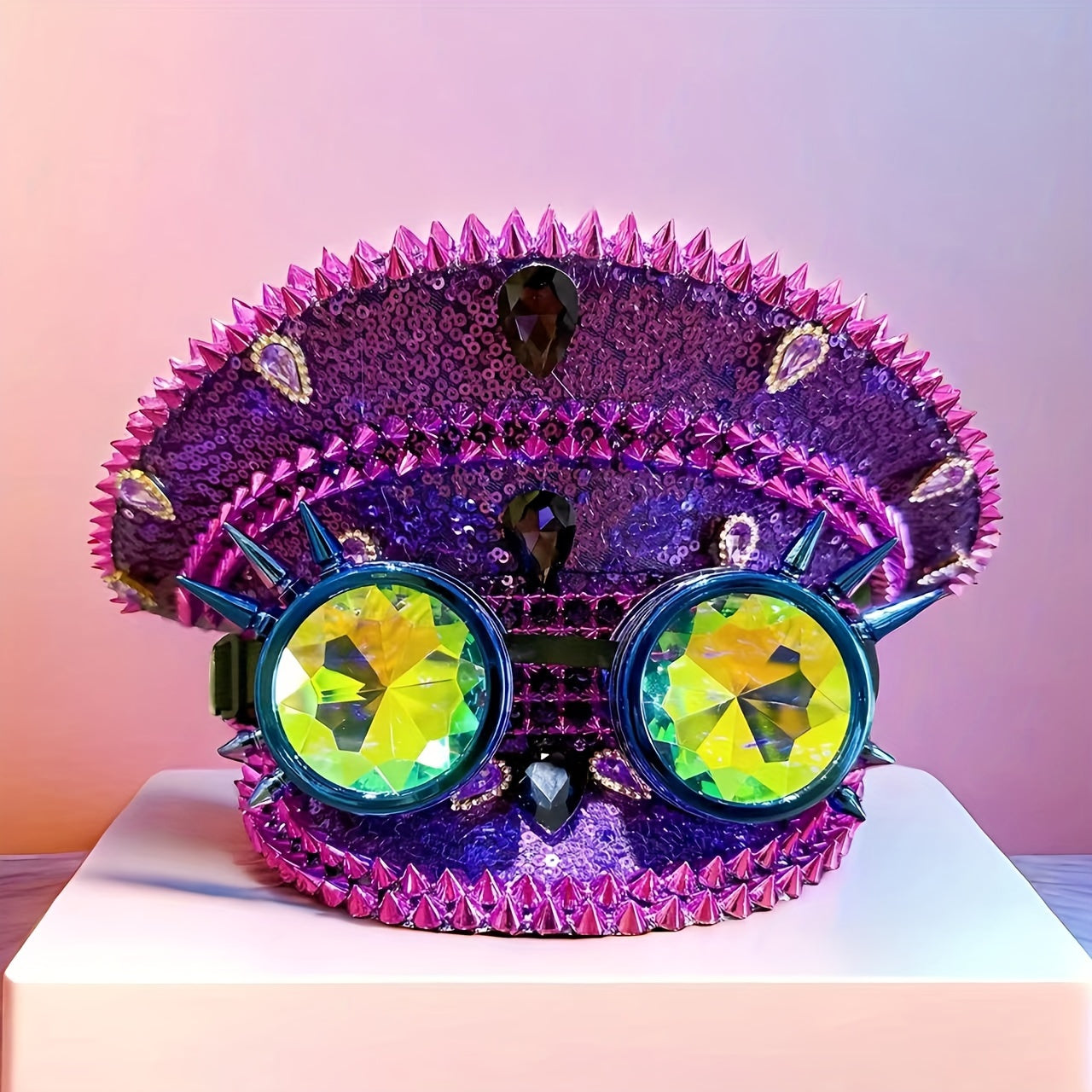 Purple Steampunk-Style Decorative hat & Goggles