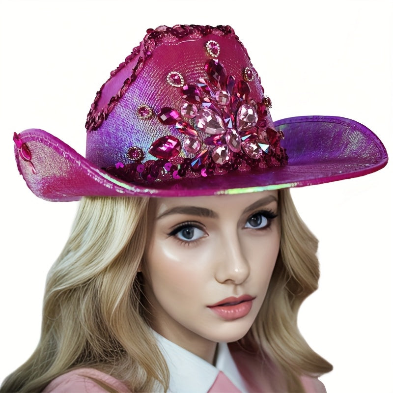 Handmade Luxury AB Color Lace Rhinestone Cowboy Hat