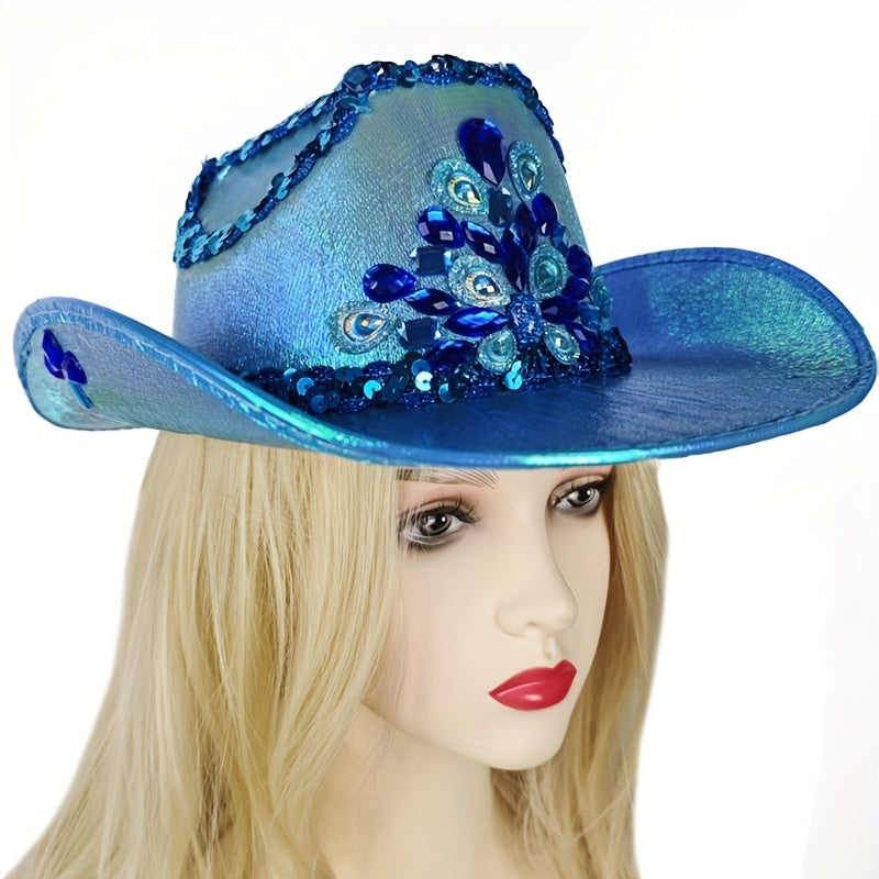 Handmade Luxury AB Color Lace Rhinestone Cowboy Hat