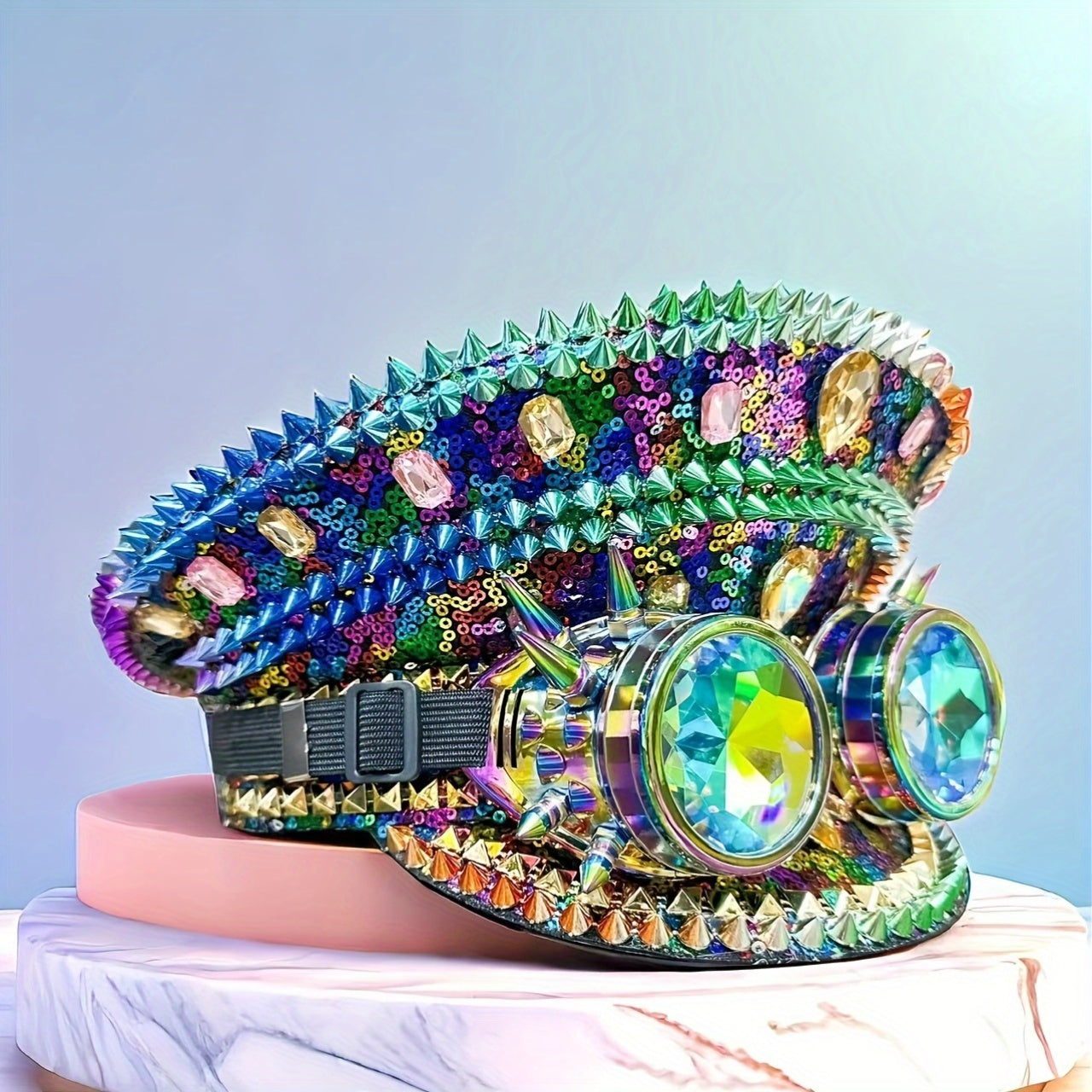 Steam Punk Sequin Captain Hat with goggles