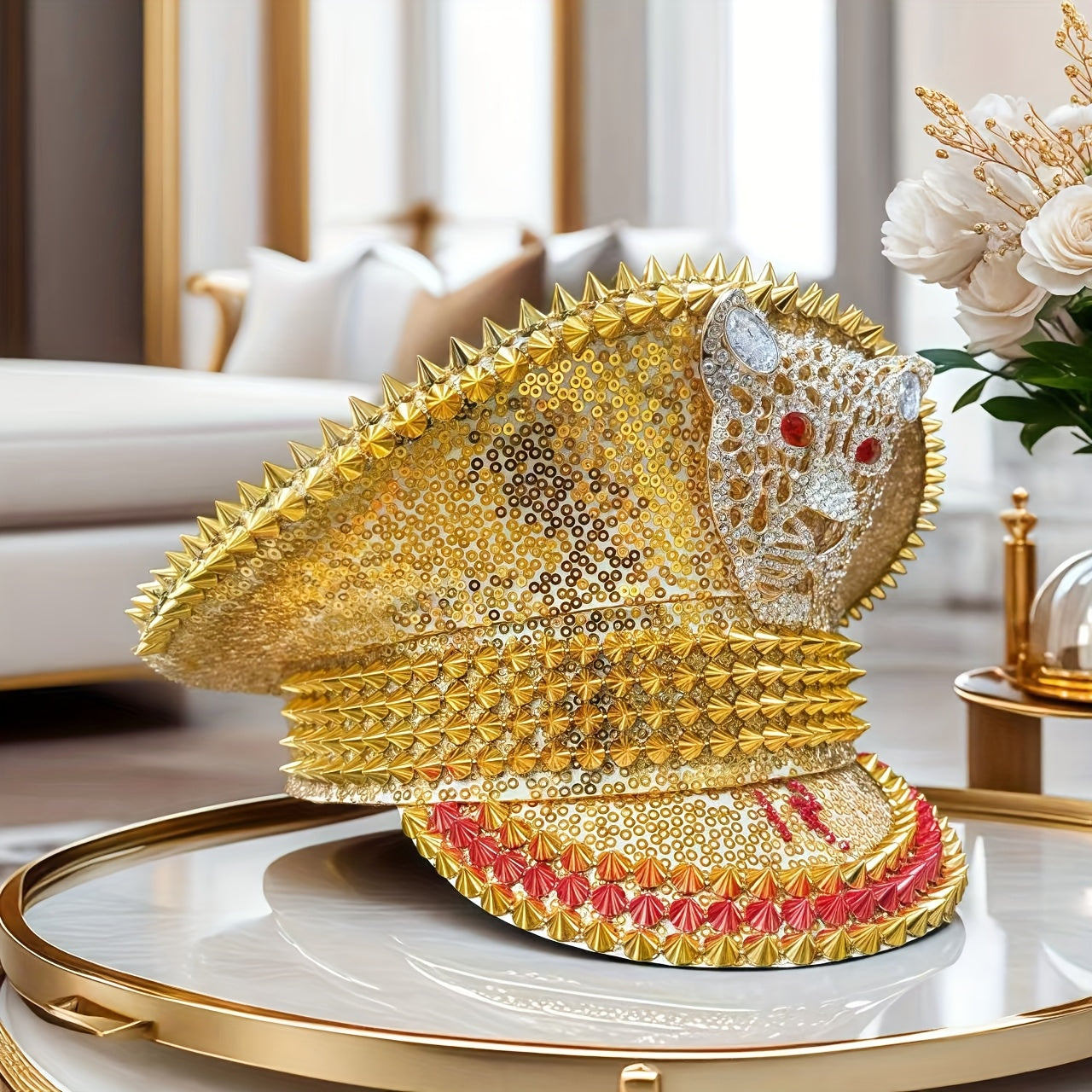 Luxurious Golden Leopard Badge Captain Hat