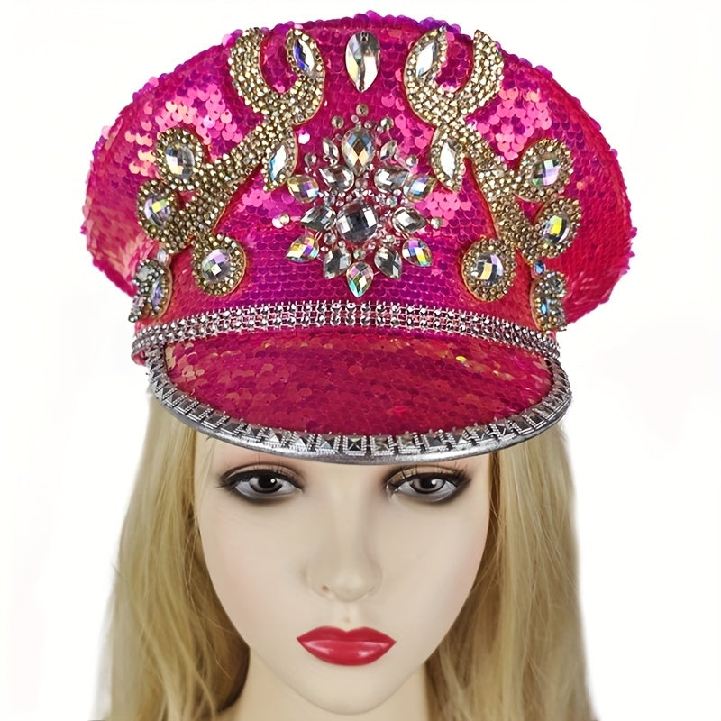 Sparkling Pink Sequin & Rhinestone Captain Hat