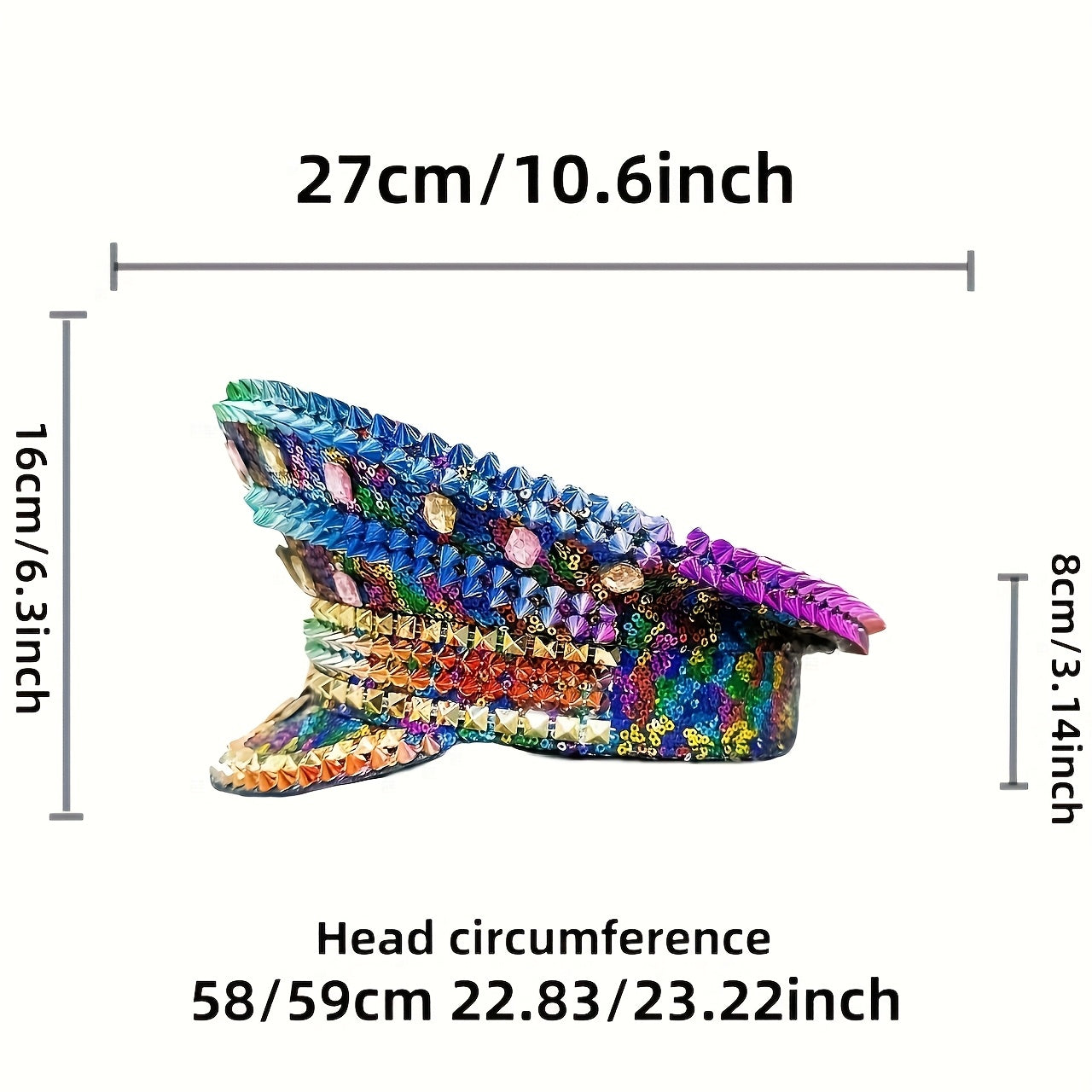 Vintage Steampunk Rainbow Rhinestone & Sequin Captain Hat