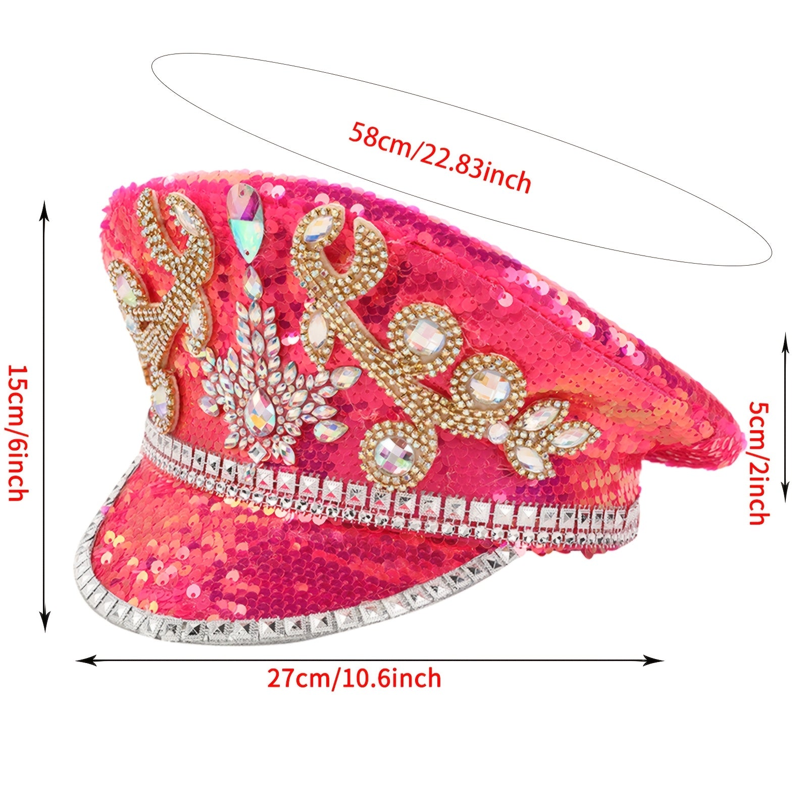 Sparkling Pink Sequin & Rhinestone Captain Hat