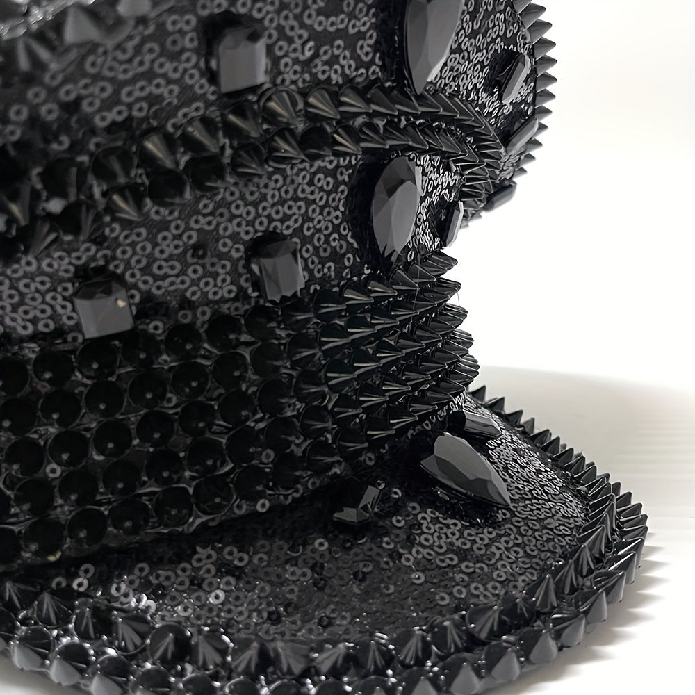Luxury Rhinestone Punk Rivet Captain Hat