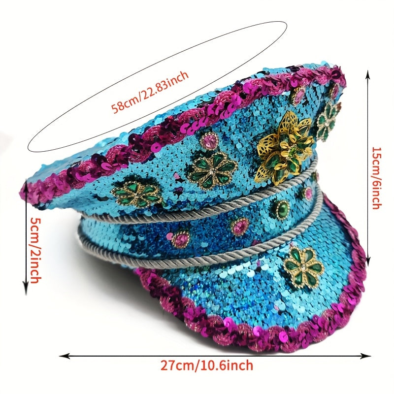 Sparkling Blue Rhinestone Captain's Hat