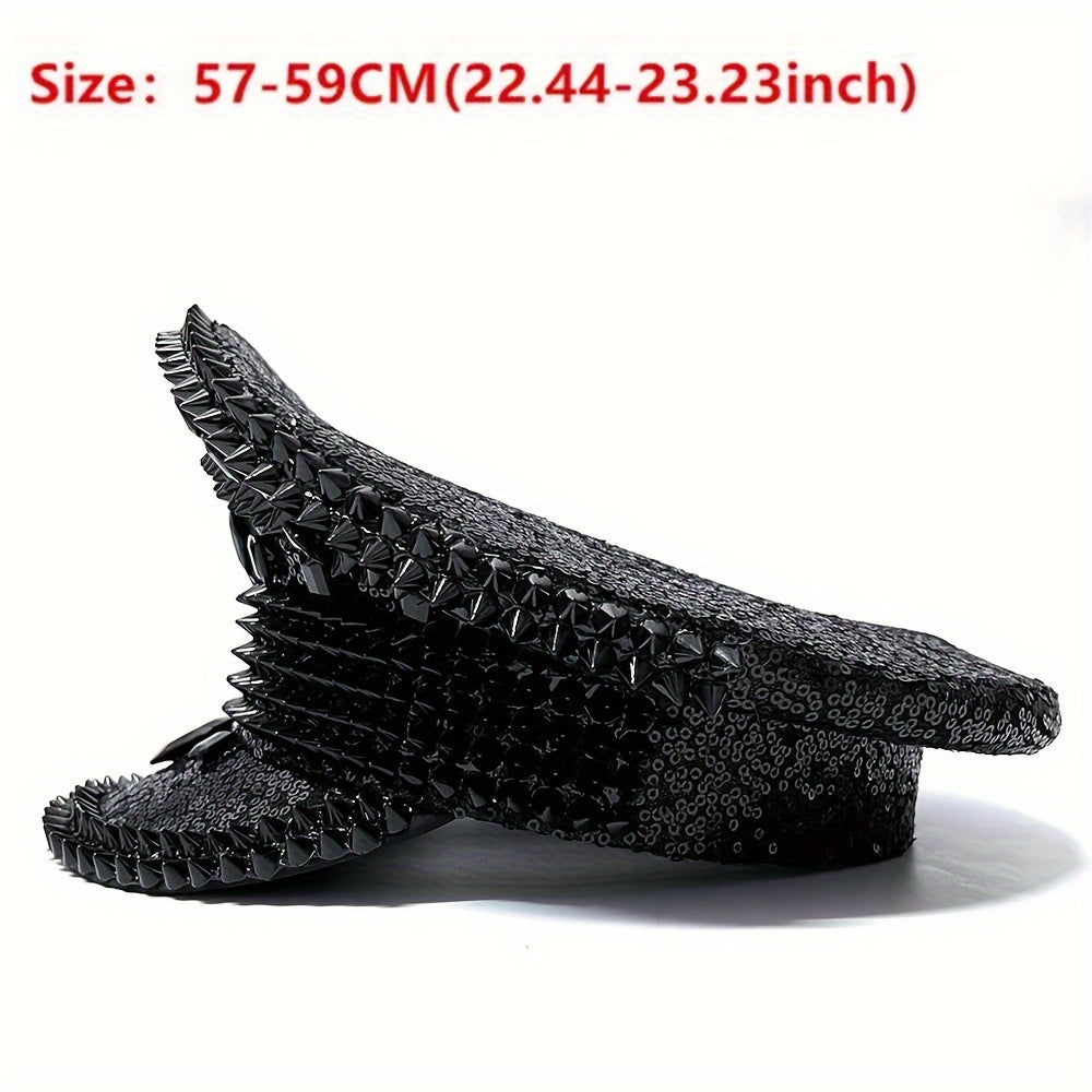 Luxury Rhinestone Punk Rivet Captain Hat