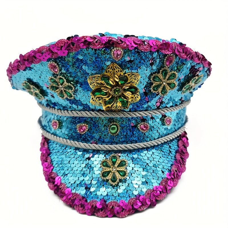 Sparkling Blue Rhinestone Captain's Hat