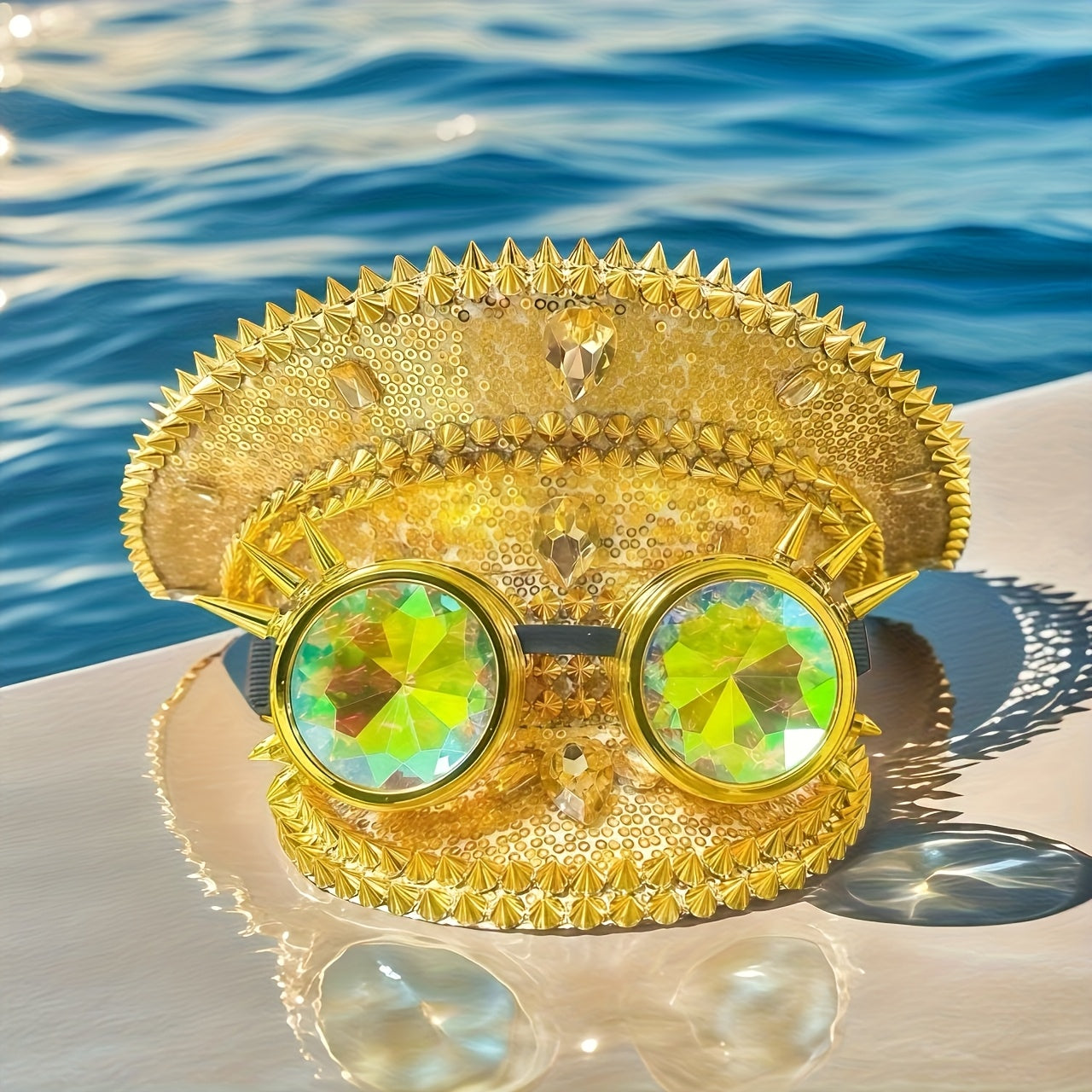 punk Rivet Military Hat with Punk Goggles